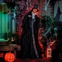 Outsunny 183cm Dekoracja Halloween Ruchomy Duch Pana Młodego w Naturalnej Wielkości z Szkieletem, Miga Oczami i Efektami Specjalnymi oraz Funkcją Dźwiękową(m-10)