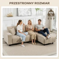 Narożna Sofa HOMCOM z Zmiennym Narożnikiem, Zintegrowane Siedzisko, Duża 3-osobowa Sofa w Kształcie Litery L z Sprężynowym Siedziskiem, 2 Poduszki, Stalowa Rama, Sofa do Salonu, Kolor Beżowy(m-7)