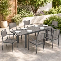 Outsunny Zestaw Mebli Ogrodowych 7-częściowy Z Rozkładanym Stołem i 6 Krzesłami, Design Lameli Drewna, Rama Aluminiowa(m-8)