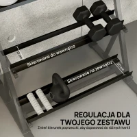 SPORTNOW Regulowany Trójpoziomowy Stojak na Hantle Max. 200 kg Antypoślizgowy Stojak na Krótkie Hantle z Regulowanymi Poprzeczkami(m-5)