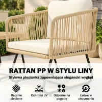 Outsunny Rattanowy zestaw bistro 3-częściowy FSC Zestaw mebli ogrodowych z 2 fotelami, stolik z drewna akacjowego, grube, zmywalne poduszki, stalowa rama(m-5)