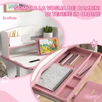 ZONEKIZ Set Scrivania per Bambini con Sedia Regolabile in Altezza e Piano Inclinabile, Età 6-12 Anni, Rosa(m-5)