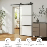 HOMCOM 91.4 x 203.2cm Sliding Door with 183cm Sliding Glass Door Hardware Kit Included Floor Guide & Soft Mechanism, Easy Assembly, Black(m-6)
