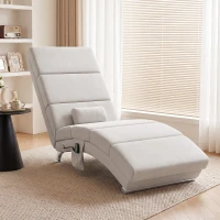 HOMCOM Fauteuil relax salon fauteuil de massage et chauffage meridienne avec télécommande et oreiller, tissu effet lin, crème(m-2)