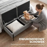HOMCOM Ławka z pojemnikiem, tapicerowana skrzynia na łóżko z 2 przegrodami, składanymi pokrywami i wyjątkowo grubym siedziskiem, 117 x 50 x 44 cm(m-4)