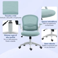Vinsetto Sedia da Ufficio Ergonomica con Schienale a Rete e Altezza Regolabile, 65.5x61.5x88-97.5cm, Azzurro(m-8)