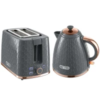 HOMCOM 1.7L 3000W Fast Boil Kettle & 2 Slice Toaster Set, Kettle and Toaster Set with Auto Shut Off, Browning Controls, Grey(m-1)