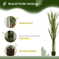 HOMCOM Sztuczna yucca duża 190 cm, roślina sztuczna z plastiku w donicy, 17 x 17 x 190 cm Szmaragdowy(m-4)