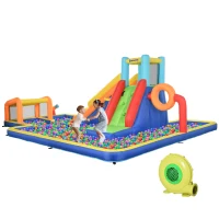 Outsunny Castello Gonfiabile per Bambini 3-8 Anni con Scivolo, Parete, Porta e Canestro, in Tessuto Oxford, 590x460x220 cm(m-11)