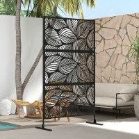 Outsunny Parawan Ogrodowy Metalowy z Motywem Floralnym, 122 x 45 x 198 cm, Czarny(m-7)