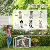 PawHut Buda dla psa wodoodporna z drewna, podwyższona podstawa, dach bitumiczny, taras, dla średnich psów 103x107x83,5 cm, szara(m-7)
