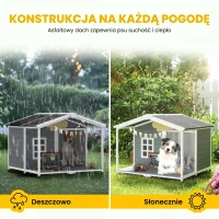 PawHut Buda dla psa wodoodporna z drewna, podwyższona podstawa, dach bitumiczny, taras, dla średnich psów 103x107x83,5 cm, szara(m-4)