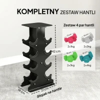 SPORTNOW Zestaw hantli 4 pary ze stojakiem, antypoślizgowe uchwyty, 1-4 kg, sześciokątny(m-4)