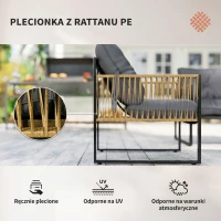Outsunny 4-częściowy zestaw mebli ogrodowych z rattanu, komplet wraz z poduszkami, zestaw wypoczynkowy z 1 stolikiem kawowym z szklanym blatem, 2 fotelami i 1 dwuosobową sofą, stal, brązowy(m-4)