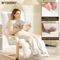 HOMCOM Birch Wood Lounge Chair, Upholstered Recliner Lounge Seat with Adjustable Footrest, Modern Armchair for Living Room, Bedroom, Balcony, Office, White(m-4)