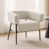 HOMCOM Fauteuil voor Woonkamer, Loungestoel met Dik Kussen, Gestoffeerde Relaxstoel in Linnenlook met Stalen Frame, Beige(m-2)