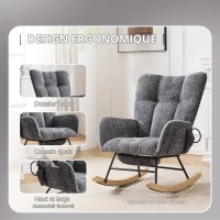 Fauteuil à bascule, coussins gonflables réglables, dossier haut, repose-pieds et rangement latéral, 63x92x89 cm, Gris foncé(m-5)