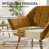 HOMCOM Fotel relaksacyjny z podłokietnikami, welur, żółty, drewniane nogi(m-4)