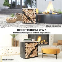 Outsunny 2-w-1 Wewnętrzny regał na drewno kominkowe 58 x 36 x 60 cm, podwyższony regał na drewno z przegrodą, stojak na drewno kominkowe, regał na drewno, metal, czarny(m-4)