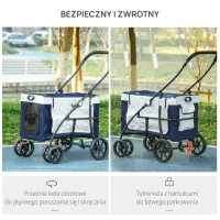PawHut 2 w 1 Wózek dla psów i kotów z odpinanym koszem, 2 linki bezpieczeństwa, Składany, Oxford, Niebieski(m-5)