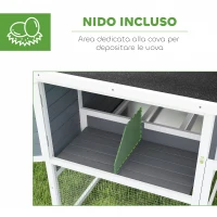 PawHut Pollaio per Galline in Legno di Abete con Casetta, Nido per Cova e Area Esterna, 214x101x 91.5 cm, Grigio(m-5)