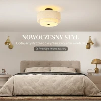 HOMCOM Modern Ceiling Light with Dual Linen Lampshades, Semi Flush LED Ceiling Light for Living Room, Bedroom, Kitchen, E14 Bulb Compatible, Cream White(m-4)
