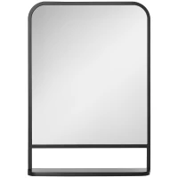 HOMCOM LUSTRO ŚCIENNE Z RAMĄ METALOWĄ, ZAOKRĄGLONE KRAWĘDZIE, 1 PÓŁKA  70 cm x 10,2 cm x 50 cm CZARNE + SREBRNE(m-12)