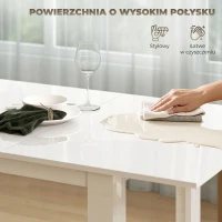 HOMCOM Stół rozkładany 120-160 x 80 cm, stół kuchenny dla 4-6 osób, nowoczesny stół jadalny, biały połysk(m-6)
