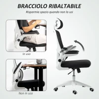 HOMCOM Sedia da Ufficio Girevole con Poggiatesta e Altezza Regolabili, Braccioli Ribaltabili e Inclinazione, Nero(m-5)