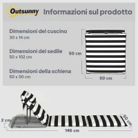 Outsunny Set 2 Sdraio da Spiaggia con Poggiatesta Imbottito, in Metallo e Tessuto Oxford, 146x50x2 cm, Grigio e Bianco(m-3)