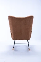 Fauteuil à bascule en tissu teddy, avec poche, dossier enveloppant et base en bois massif, pour salon ou chambre d’enfant, Marron(m-23)