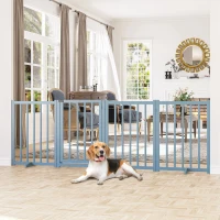 PawHut Cancellino Pieghevole per Cani Taglia Piccola/Media con 4 Pannelli in Legno e Porta, 237.5x36x80 cm, Grigio(m-10)