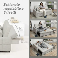 HOMCOM Divano 2 Posti Convertibile in Divano Letto Clic Clac con 2 Cuscini in Tessuto, Marrone Chiaro(m-5)