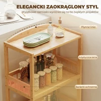 HOMCOM Wózek kuchenny na kółkach z 3 poziomami, wózek serwisowy z miejscem do przechowywania, regał kuchenny na kółkach, do kuchni, łazienki, biura, naturalne drewno(m-7)