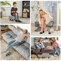 HOMCOM poef gestoffeerde poef entreebank voor woonkamer slaapkamer voetensteun linnen touch stof schuimstof donkerblauw 40 x 30 x 24 cm(m-6)