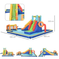 Outsunny Castello Gonfiabile per Bambini 3-8 Anni con Scivolo, Parete, Porta e Canestro, in Tessuto Oxford, 590x460x220 cm(m-3)
