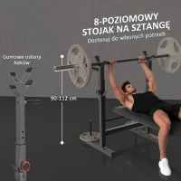 HOMCOM Ławka do ćwiczeń, 8 pozycji, składana, podstawa ze stali, wyściełana, skóra ekologiczna, 98-122Wys x 140Dł x 73Szer cm, Czarny/Szary(m-6)