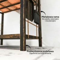 Outsunny Regał na drewno kominkowe do wnętrz, 43 x 30 x 74 cm, dwupoziomowy, z 4 narzędziami kominkowymi, haczykami, stojak na drewno kominkowe, metalowy, czarny(m-6)