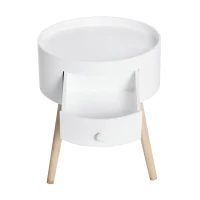 HOMCOM Stolik Kawowy z Szufladą, Okrągły, Design Skandynawski, Obrzeże Ochronne, Drewno, Ø38 x W45 cm, Biały(m-7)