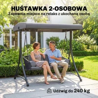 Outsunny Huśtawka ogrodowa Hollywood z rattanu, 2-osobowa, z regulowanym daszkiem słonecznym i miękkimi poduszkami, rama w kształcie litery A, ciemnoszara(m-4)