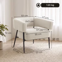 HOMCOM Fauteuil voor Woonkamer, Loungestoel met Dik Kussen, Gestoffeerde Relaxstoel in Linnenlook met Stalen Frame, Beige(m-3)