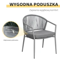 Outsunny 3-częściowy zestaw bistro rattanowy, zgrupowanie siedzeń, zestaw ogrodowy z 2 krzesłami ogrodowymi, stolik kawowy, zestaw mebli balkonowych dla ogrodu, tarasu, stal, szary(m-5)