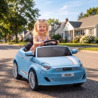AIYAPLAY Macchina Elettrica per Bambini 12V Fiat 500, Batteria al Litio, 2 Motori, Telecomando, 3-6 Anni, Blu(m-10)