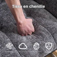 Fauteuil à bascule, coussins gonflables réglables, dossier haut, repose-pieds et rangement latéral, 63x92x89 cm, Gris foncé(m-3)