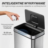 HOMCOM Kosz na śmieci 50L z czujnikiem, automatyczna pokrywa, stal nierdzewna, wielofunkcyjny, srebrny(m-4)