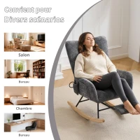 Fauteuil à bascule, coussins gonflables réglables, dossier haut, repose-pieds et rangement latéral, 63x92x89 cm, Gris foncé(m-8)