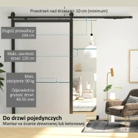 Kompletny zestaw okuć do drzwi przesuwnych HOMCOM, 244 cm, z szynami, rolkami, urządzeniami przeciwskokowymi, stoperami drzwiowymi, prowadnicą, system z stalą węglową, Czarny(m-5)