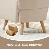 HOMCOM Fotel Uszak z Poduszką Lędźwiową, Obity Fotel z Wyglądem Polar Sherpa, Nogi z Drewna, Pikowany Tył, Fotel Relaksacyjny do Salonu, Sypialni, Beżowy(m-5)