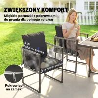 Outsunny Polirattanowy Zestaw Mebli Ogrodowych 5-częściowy, Oszczędzający Miejsce, Stół z 4 Krzesłami, Blat DPC, Poduszki, Szary(m-7)