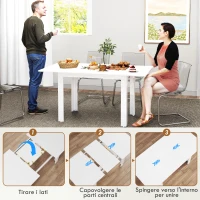 HOMCOM Tavolo da Pranzo Allungabile per 4-6 Persone con Pannelli a Ribalta, in Legno, 120-160x80x78 cm, Bianco(m-5)